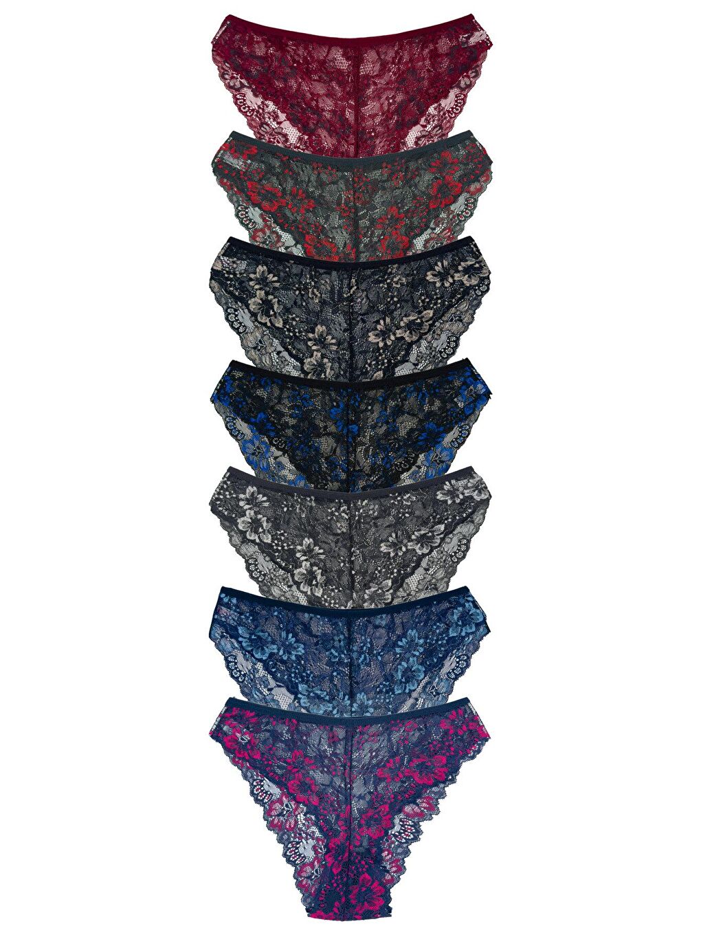 Karışık Çift Renk Dantel Yüksek Bel Kadın Külot 7’li