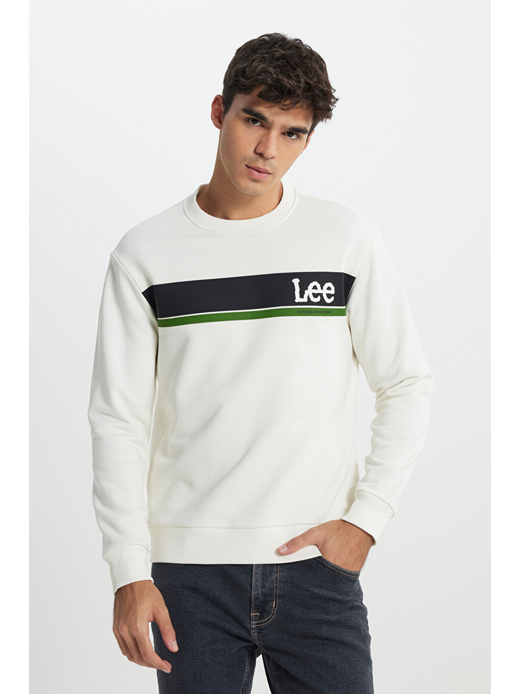 Beyaz Regular Fit Bisiklet Yaka Sweatshirt-1