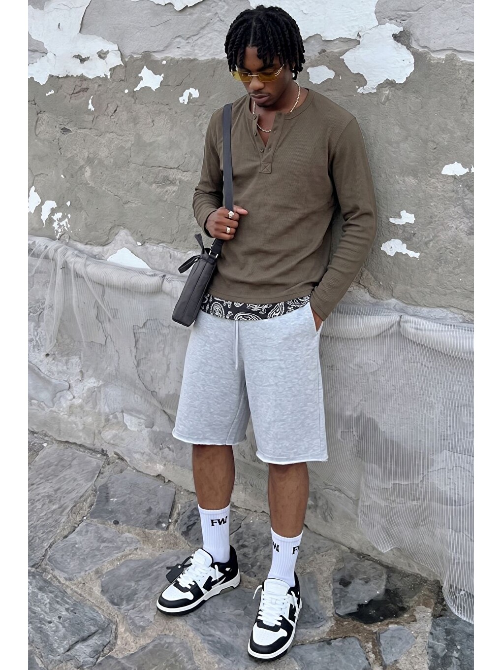 Erkek Haki Henley T-shirt