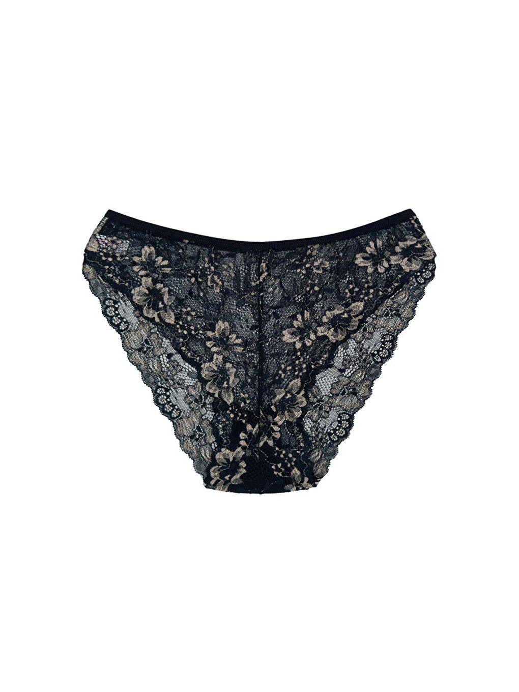 Siyah Çift Renk Dantel Yüksek Bel Kadın Külot 3'lü-3