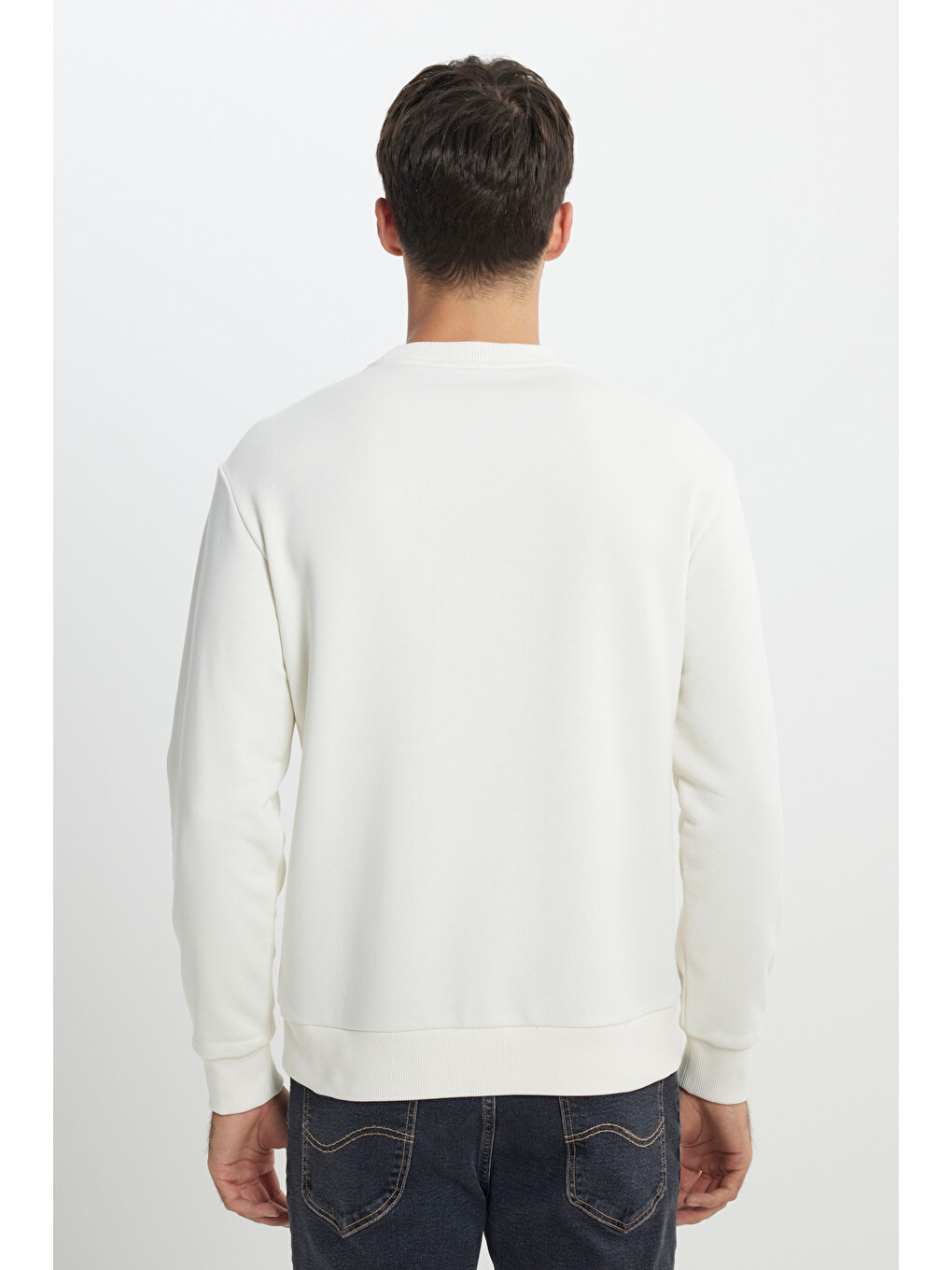 Beyaz Regular Fit Bisiklet Yaka Sweatshirt-5