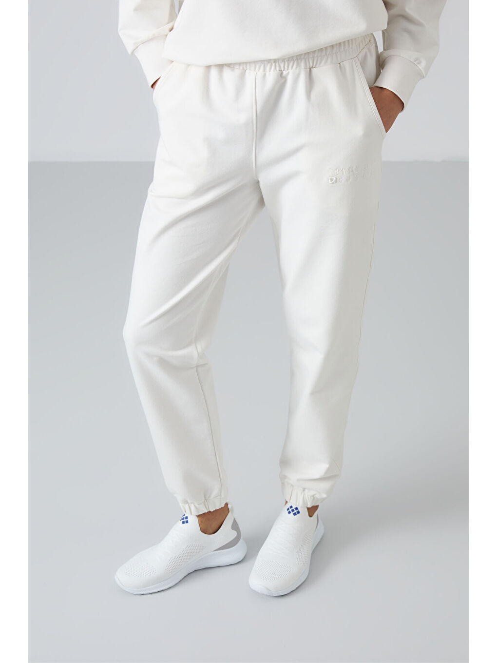 Ekru Bisiklet Yaka Oversize Lastik Paça Kadın Eşofman Takımı - 95287-2