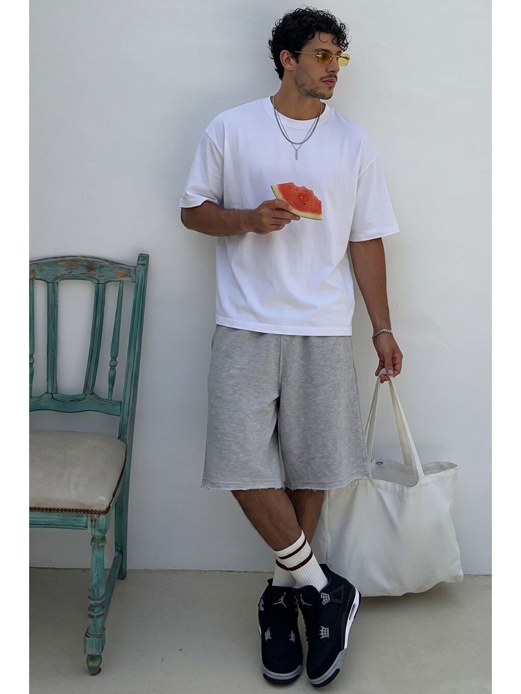 Erkek Blank Oversize Beyaz T-shirt