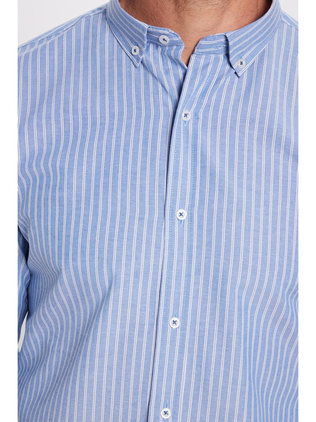 Karışık Slim Fit Uzun Kollu Çizgili Yaka Düğmeli Erkek Gömlek-2