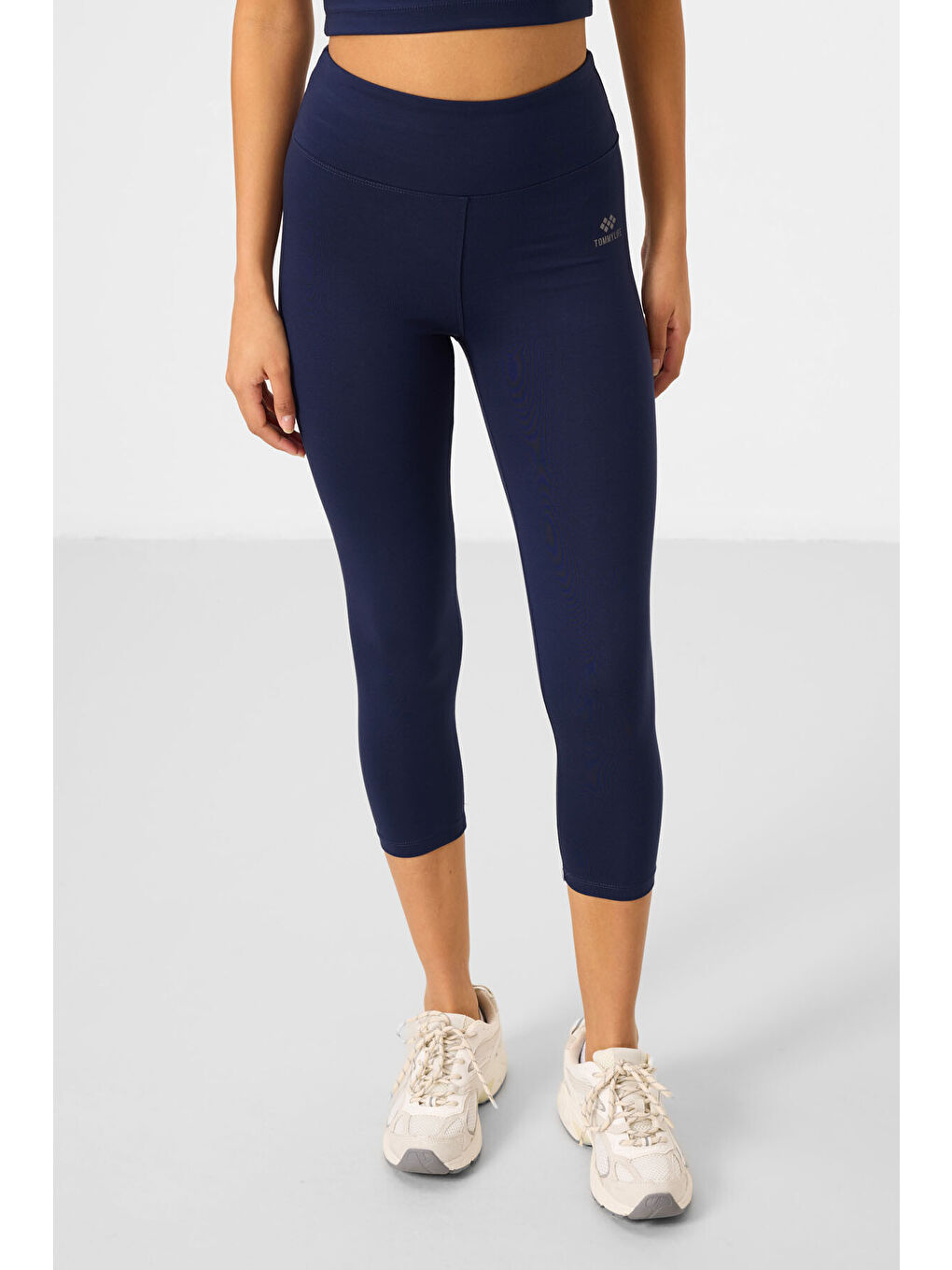 İndigo Yüksek Bel Kapri-Crop Tişört Slim Fit Kadın Tayt Takım - 95285-3