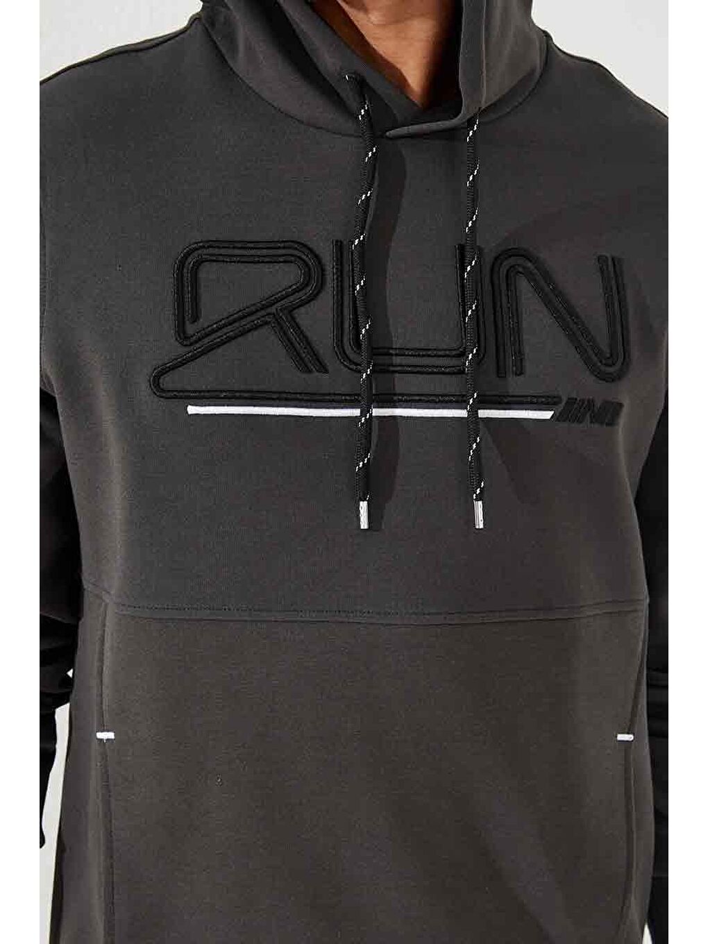 Haki Yazı Nakışlı Standart Kalıp Kapüşonlu  Erkek Hoodie - 87887-4