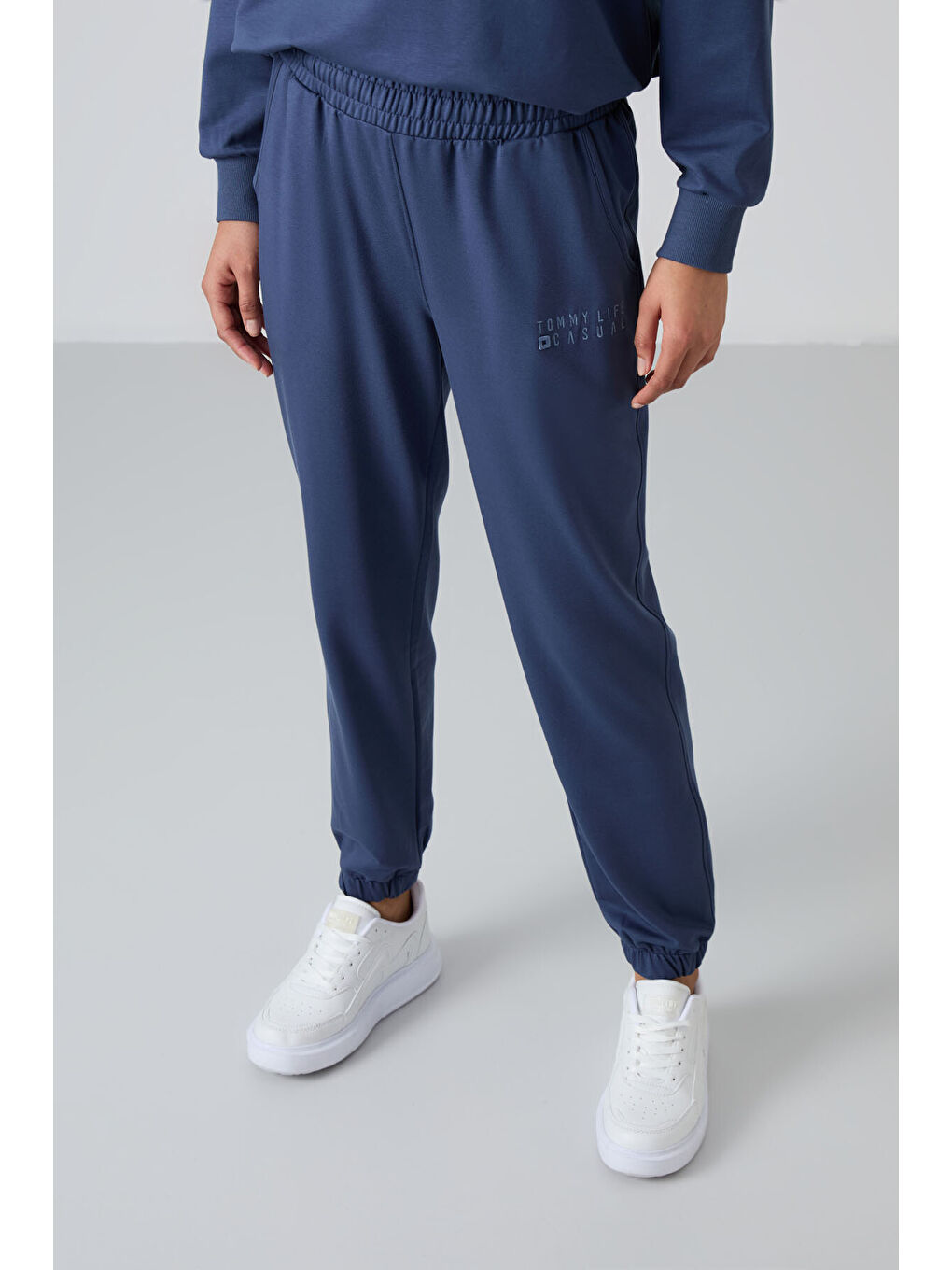 Petrol Bisiklet Yaka Oversize Lastik Paça Kadın Eşofman Takımı - 95287-2