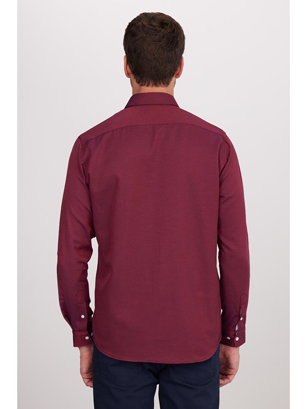 Bordo Erkek Regular Fit Klasik Kesim Düğmeli Yaka Pamuklu Kolay Ütü Oxford Düz Gömlek-7