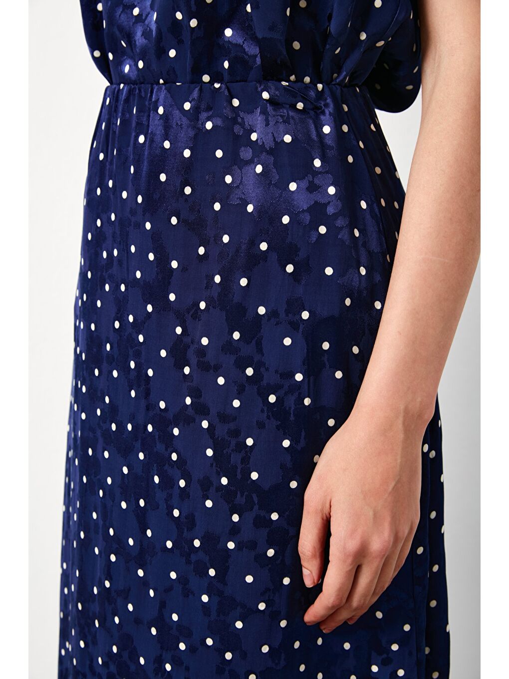 SATEEN Puantiye Desenli Uzun Etek - Lacivert - 4