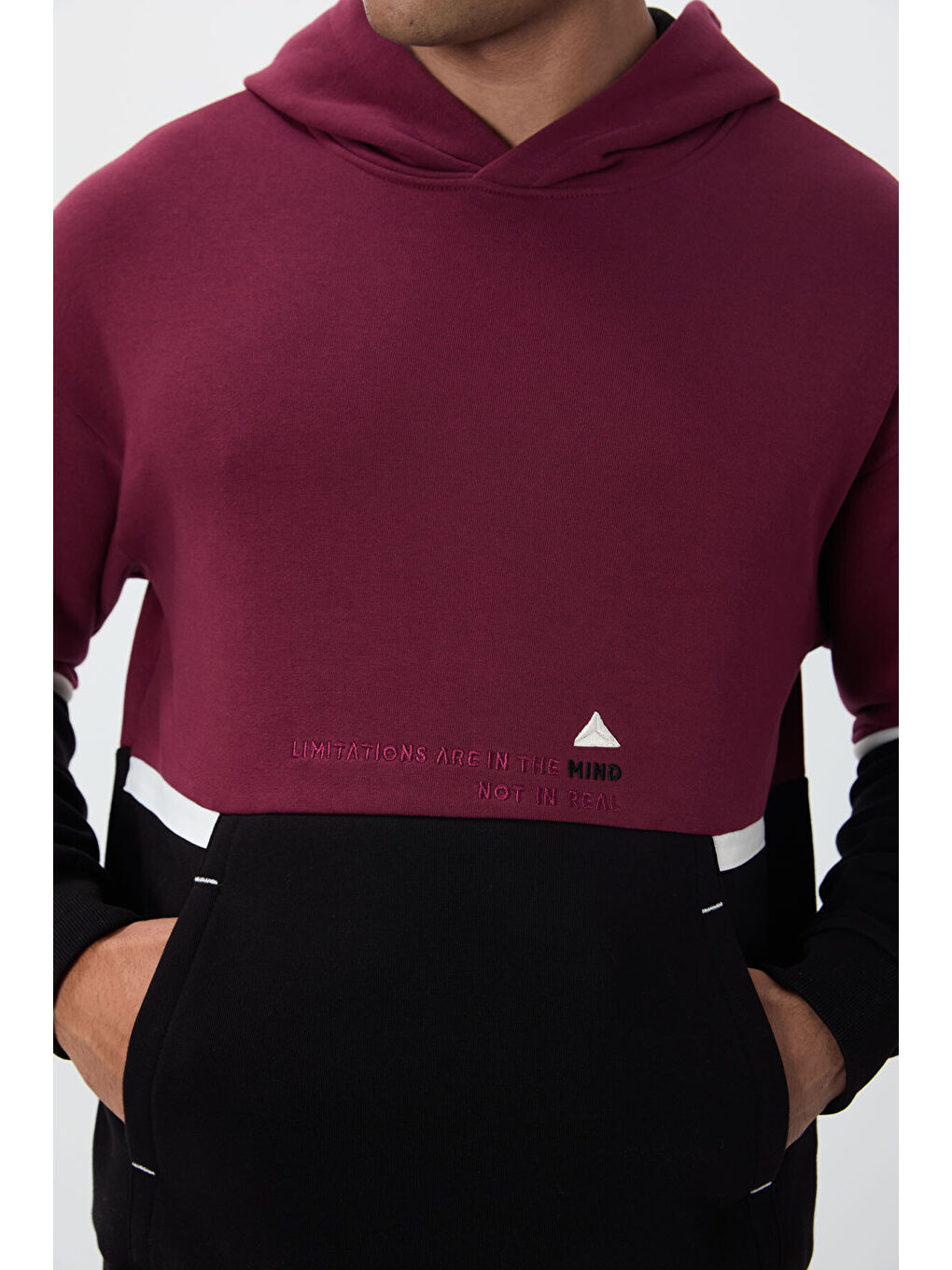Bordo Erguvan Pamuklu Kalın İçi Tüylü Yumuşak Dokulu Comfort Fit Nakışlı  Erkek Hoodie - 88417-1