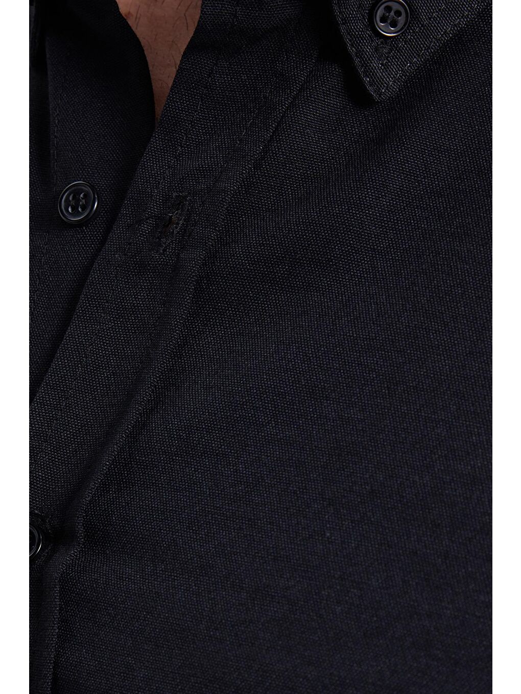 Erkek Slim Fit Dar Kesim Uzun Kollu Pamuklu Oxford Doku Kolay Ütü Siyah Düğmeli Yaka Gömlek-5