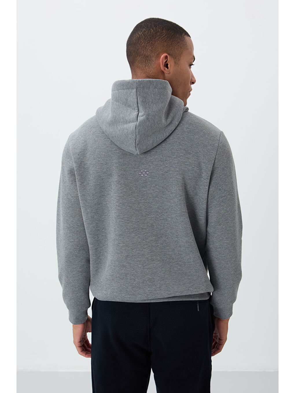 Gri Melanj Pamuklu Kalın İçi Tüylü Yumuşak Dokulu Comfort Fit Erkek Hoodie - 88419-8