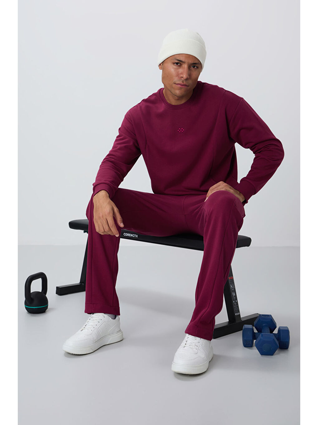 Mor Erguvanm Kompakt Pamuklu Kalın Pürüzsüz Dokulu O Yaka Comfort Fit Erkek Eşofman Takım -85263