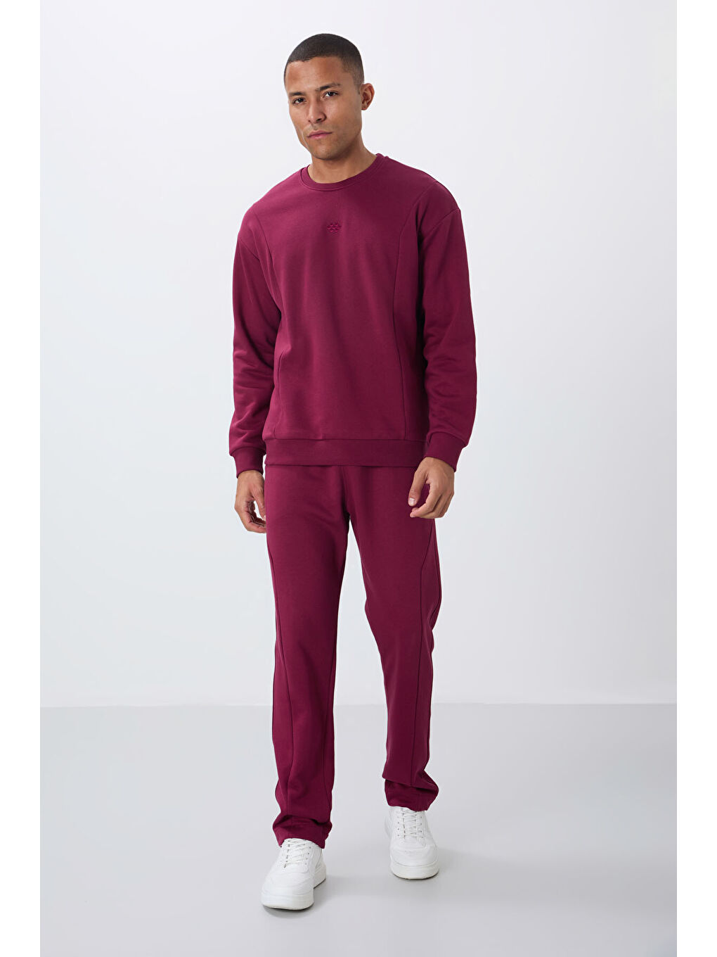 Mor Erguvanm Kompakt Pamuklu Kalın Pürüzsüz Dokulu O Yaka Comfort Fit Erkek Eşofman Takım -85263-1