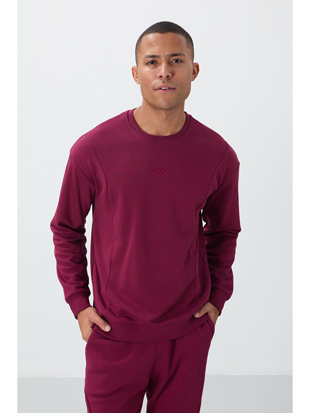 Mor Erguvanm Kompakt Pamuklu Kalın Pürüzsüz Dokulu O Yaka Comfort Fit Erkek Eşofman Takım -85263-2