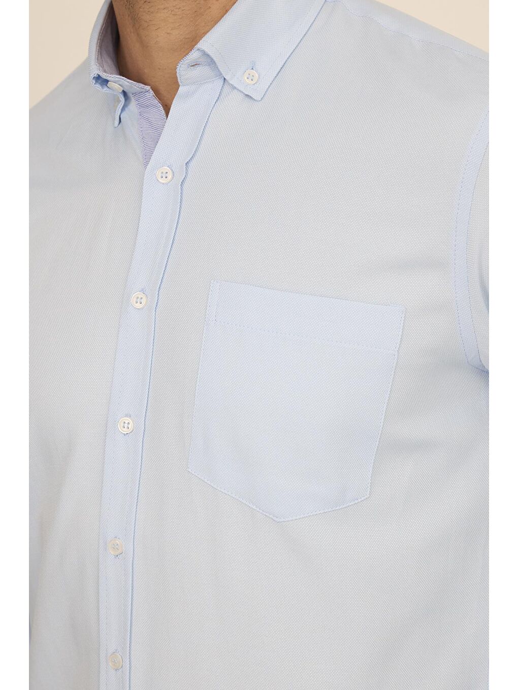 Erkek Regular Fit Klasik Kesim Pamuklu Kolay Ütü Oxford Düz Mavi Gömlek-2