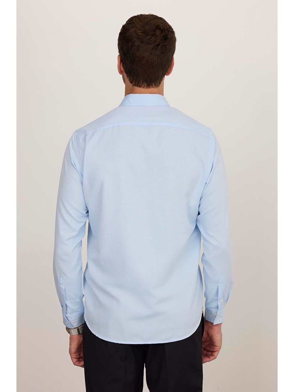 Erkek Regular Fit Klasik Kesim Pamuklu Kolay Ütü Oxford Düz Mavi Gömlek-6