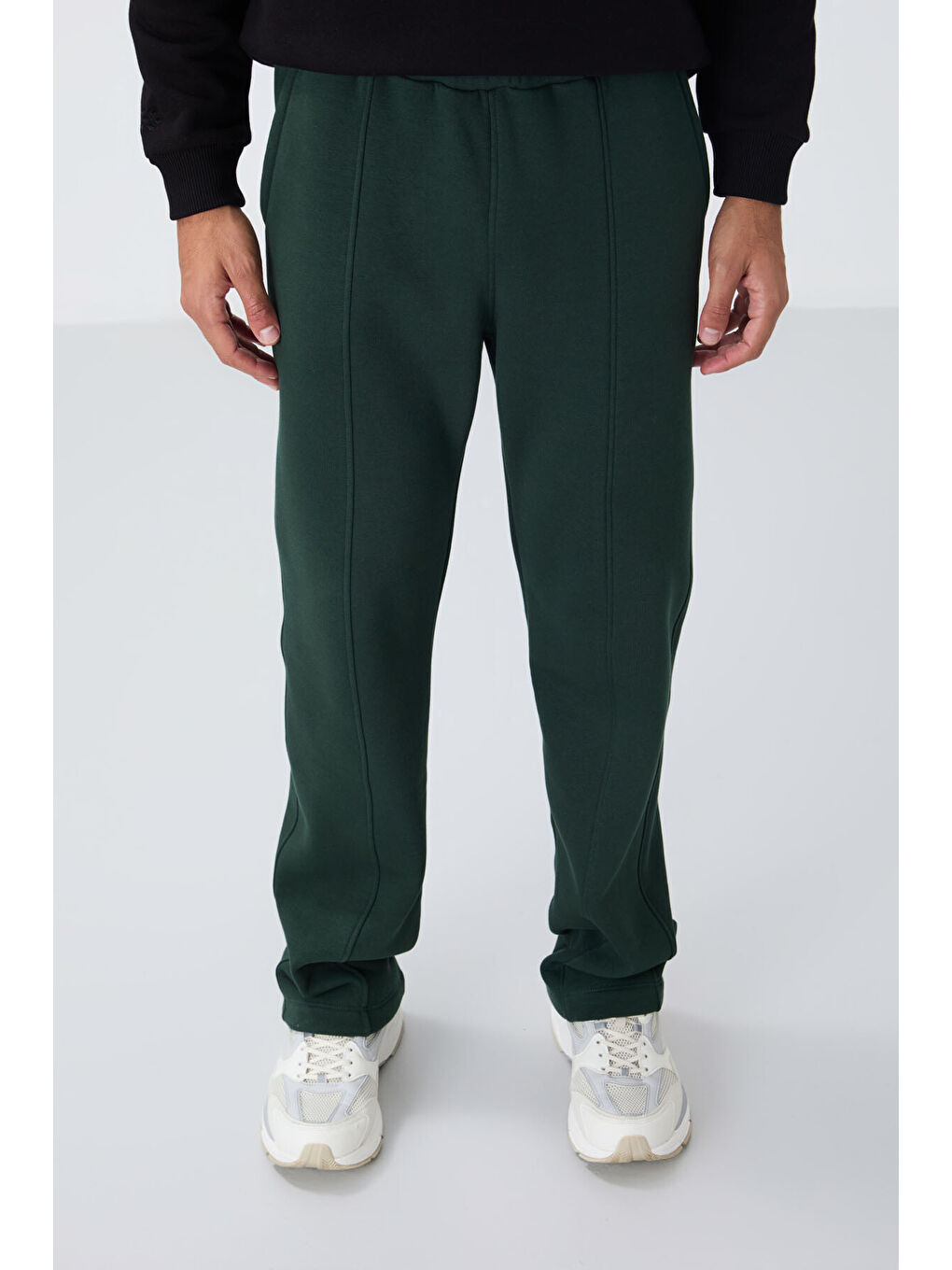 Çam Yeşil Pamuklu Kalın İçi Tüylü Yumuşak Dokulu Oversize Nakışlı Erkek Eşofman Altı -82146-1