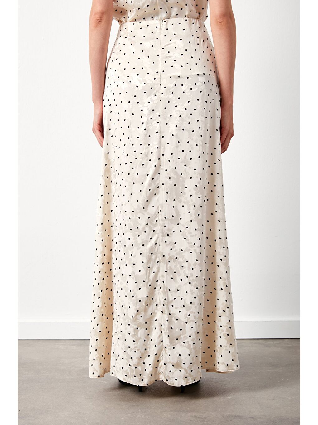 SATEEN Puantiye Desenli Uzun Etek - Bej - 6