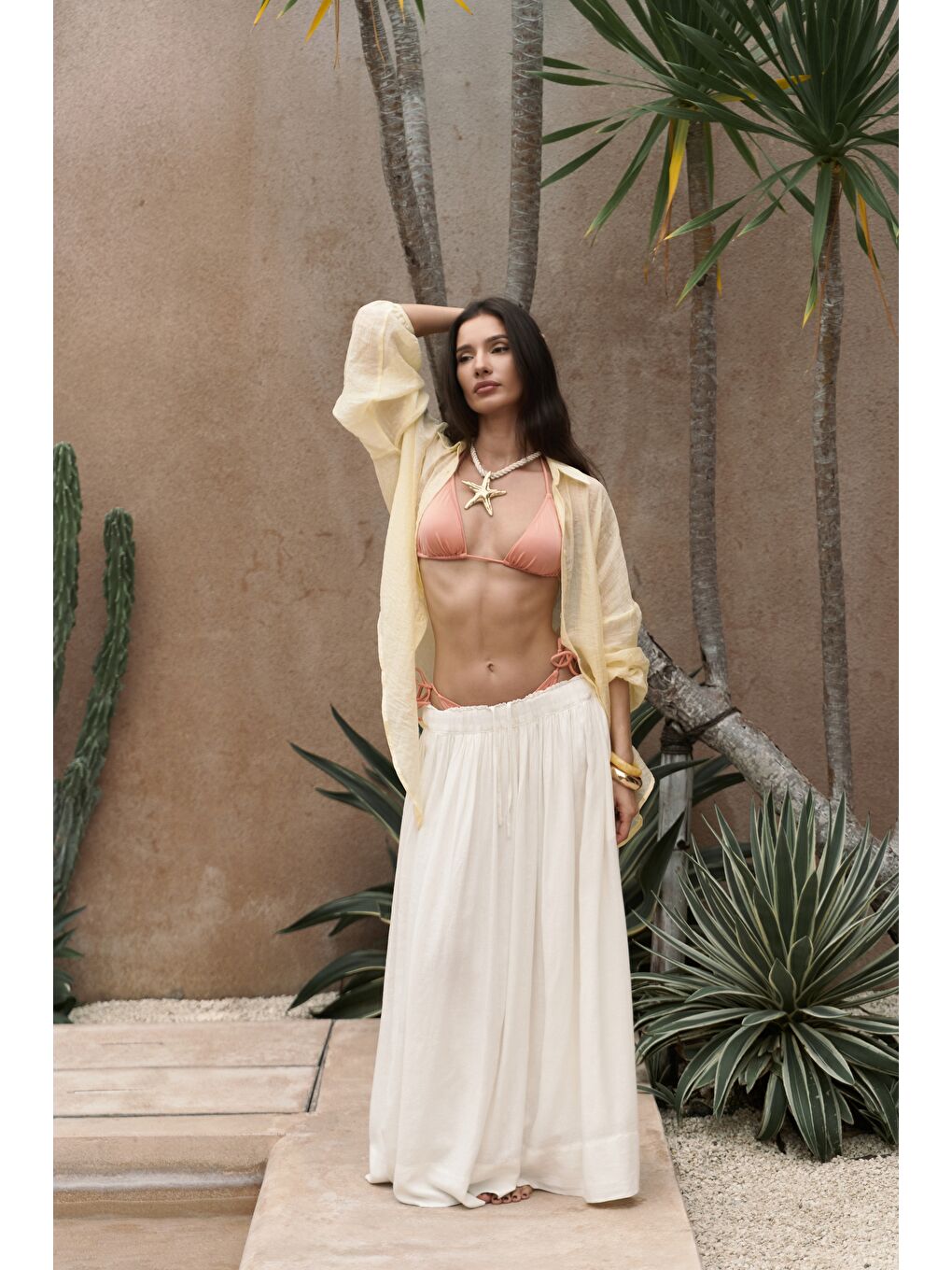 Gabbiano Bağcıklı Pileli Ekru Keten Etek-1