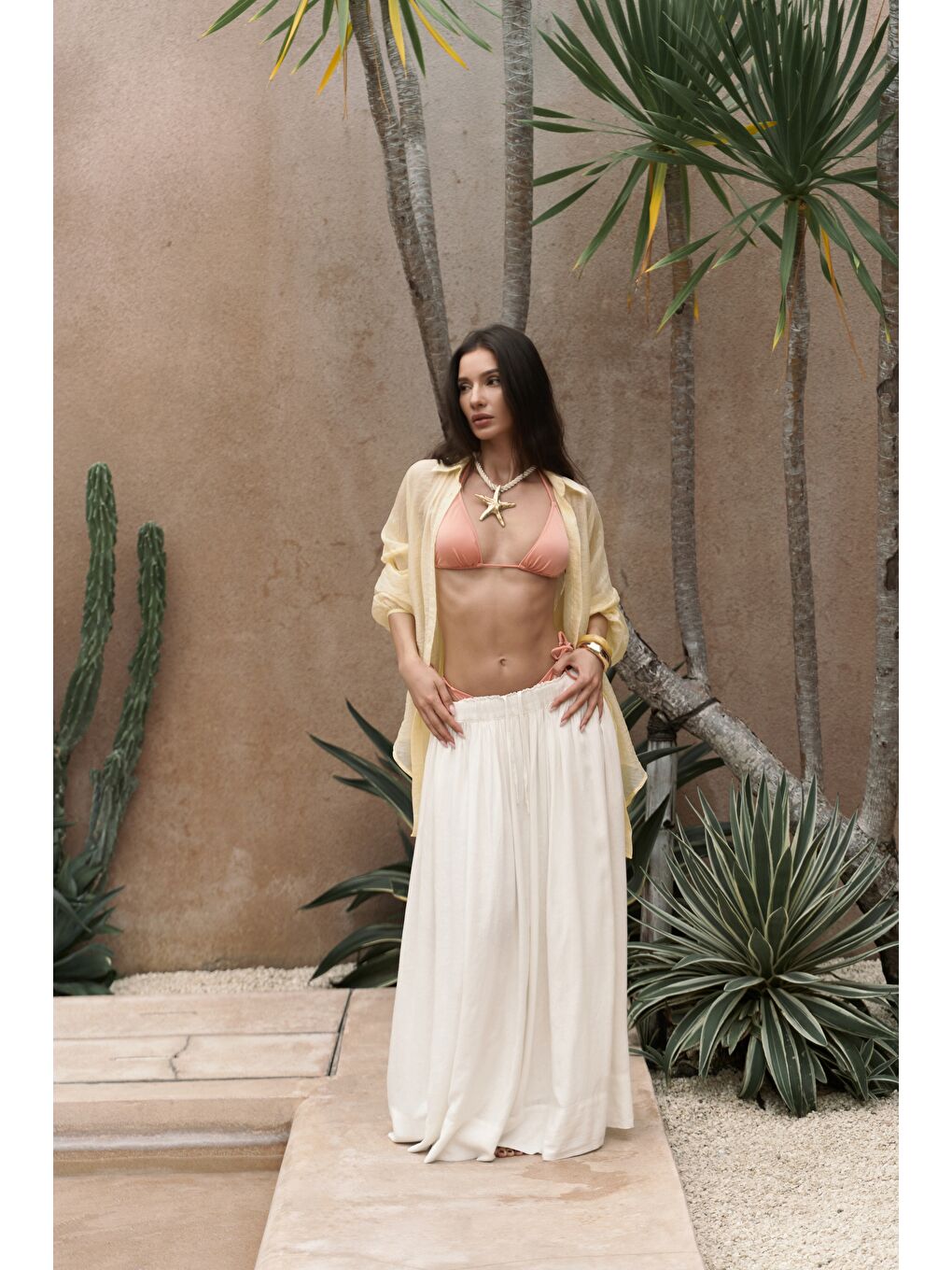 Gabbiano Bağcıklı Pileli Ekru Keten Etek-2