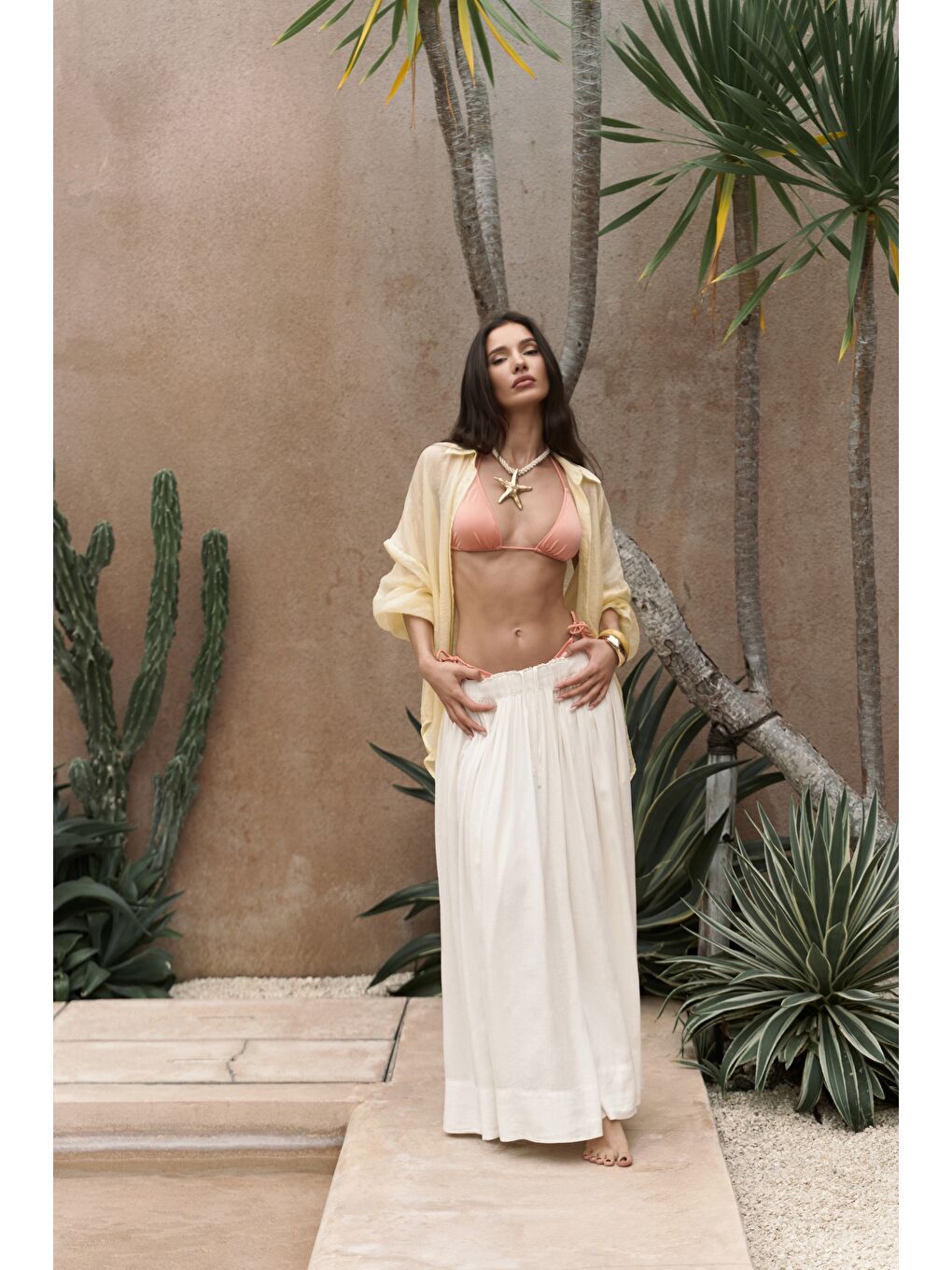 Gabbiano Bağcıklı Pileli Ekru Keten Etek-3