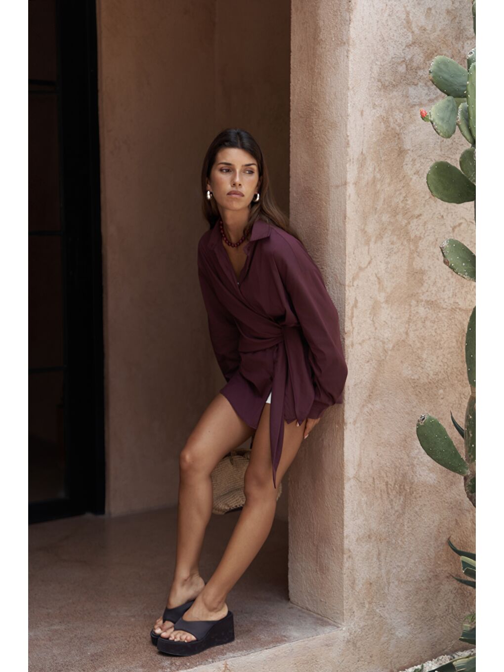 Ester Bağlamalı Bordo Gömlek