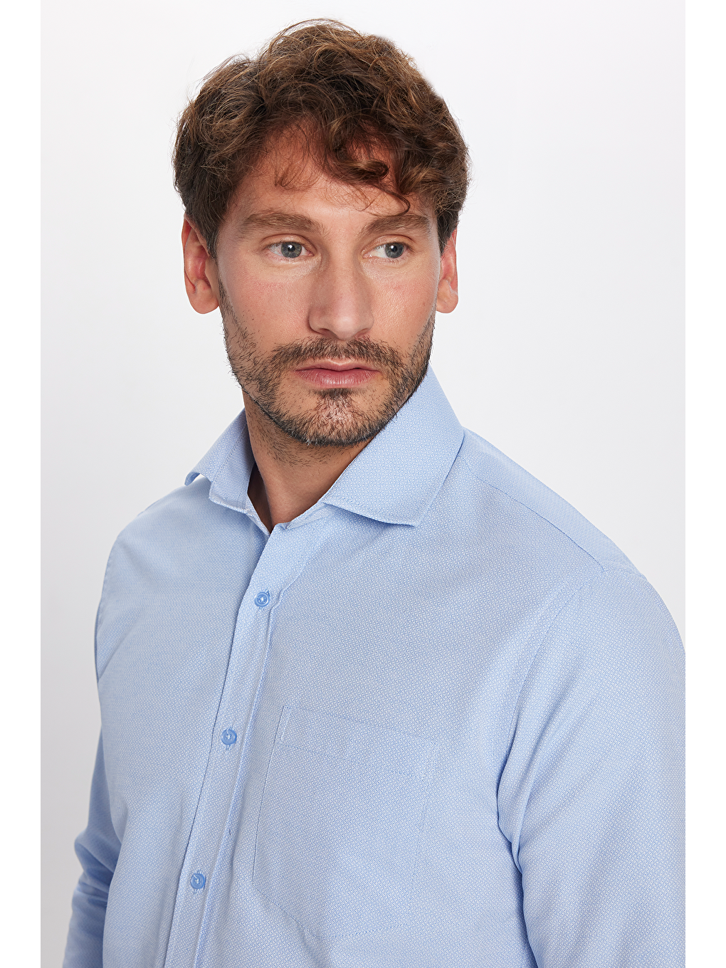 Erkek Regular Fit Klasik Kesim Kravatlık Armürlü Mavi Gömlek-1