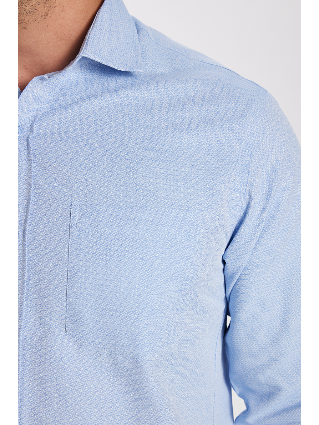 Erkek Regular Fit Klasik Kesim Kravatlık Armürlü Mavi Gömlek-3