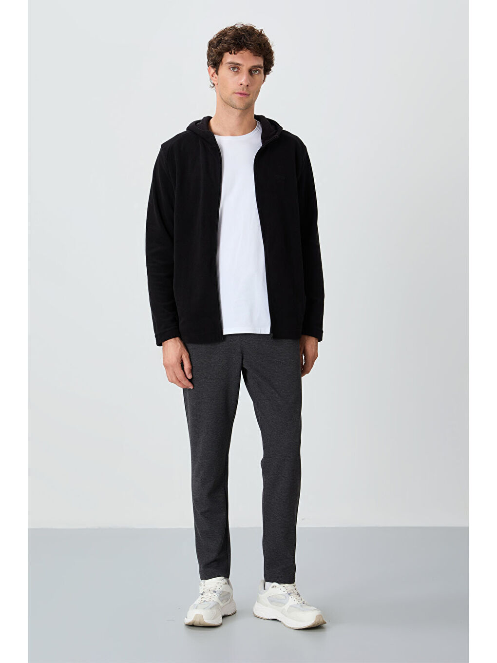 Antrasit Melanj Yüzeyi Dokulu Standart Fit Erkek Eşofman Alt - 82155-1