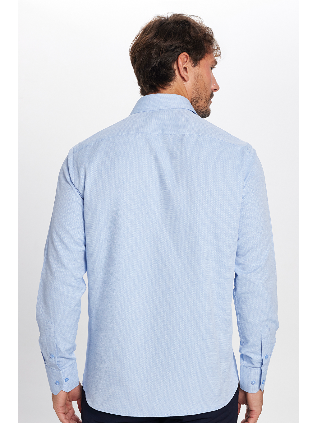 Erkek Regular Fit Klasik Kesim Kravatlık Armürlü Mavi Gömlek-4