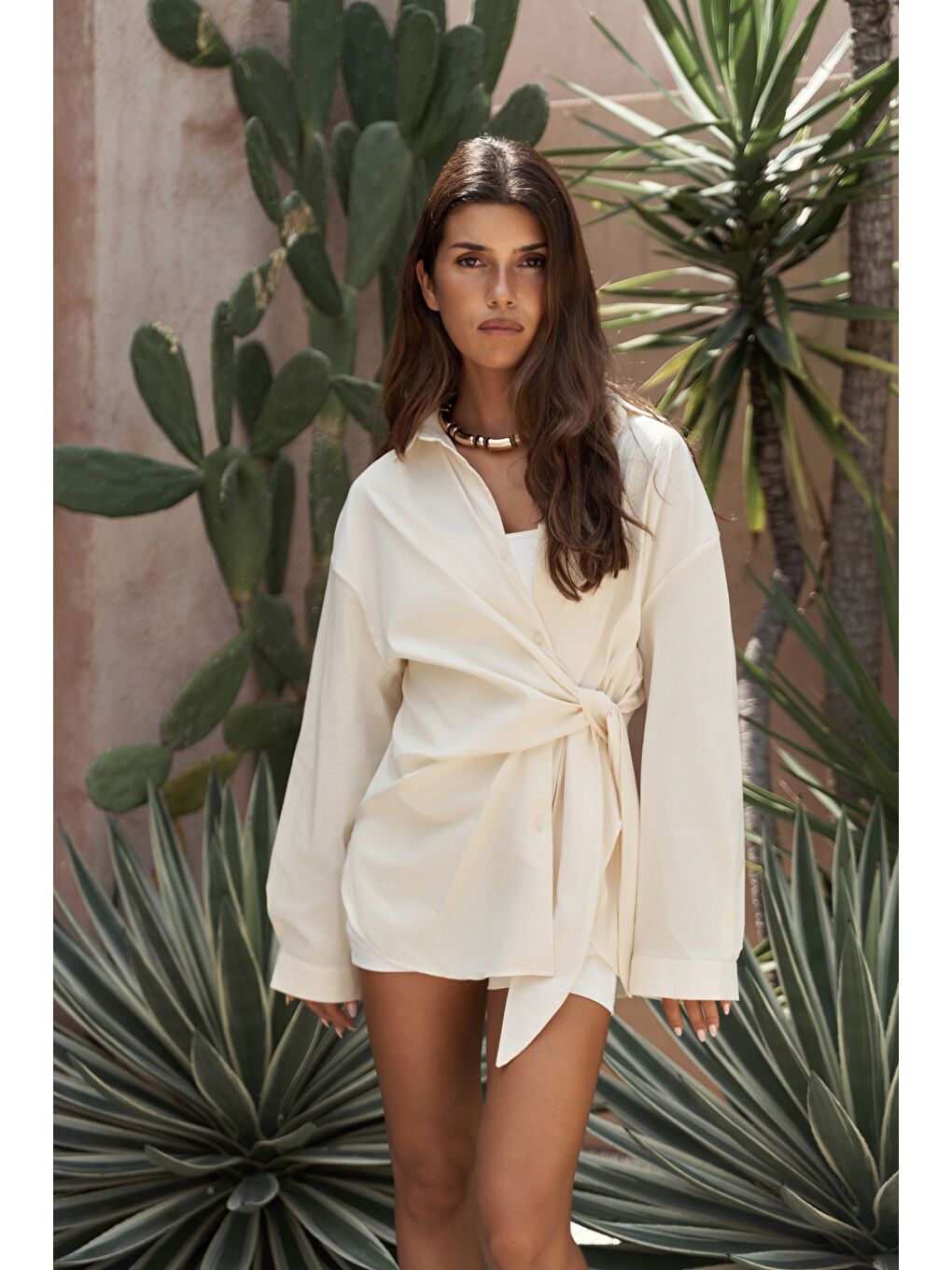 Ester Bağlamalı Sarı Gömlek