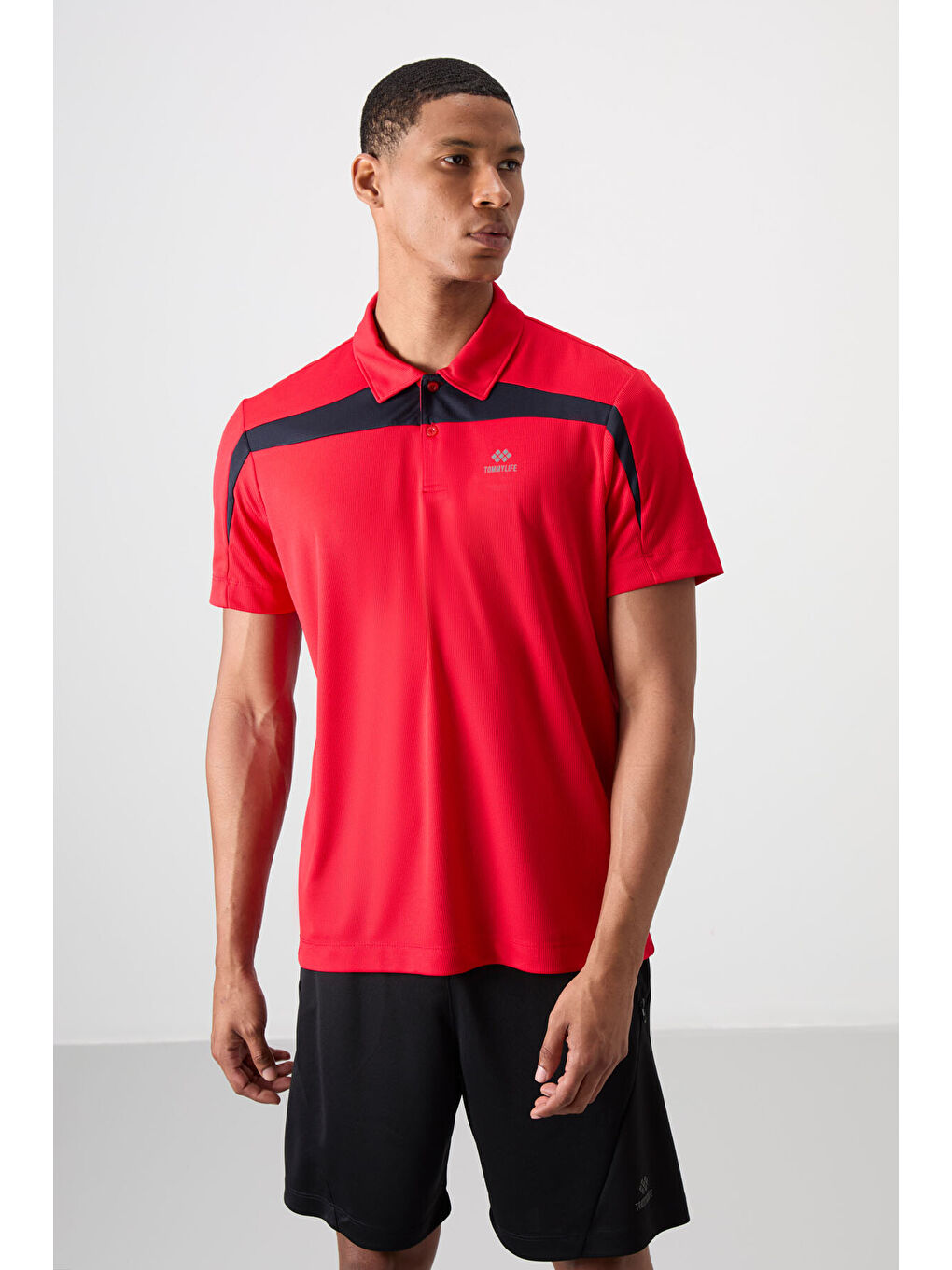 Kırmızı Polyester Nefes Alan Dokulu İnce Esnek Standart Fit Polo Yaka Erkek Performans Tişört - 88