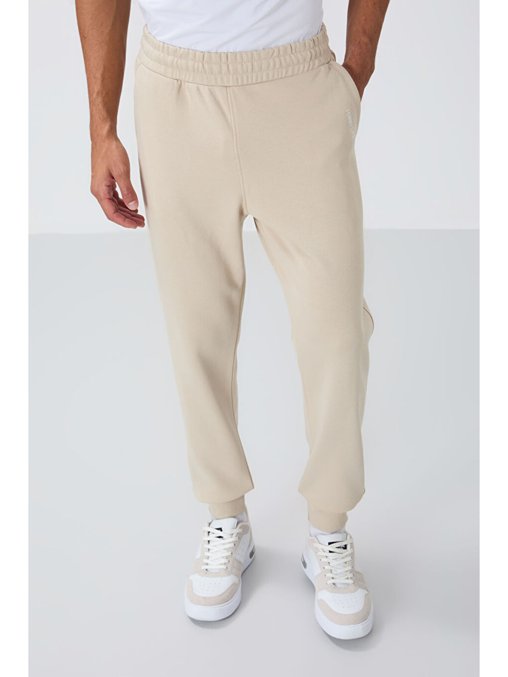 Bej Kompakt Pamuklu Kalın Pürüzsüz Dokulu Kapüşonlu Comfort Fit Erkek Eşofman Takım   85262-2