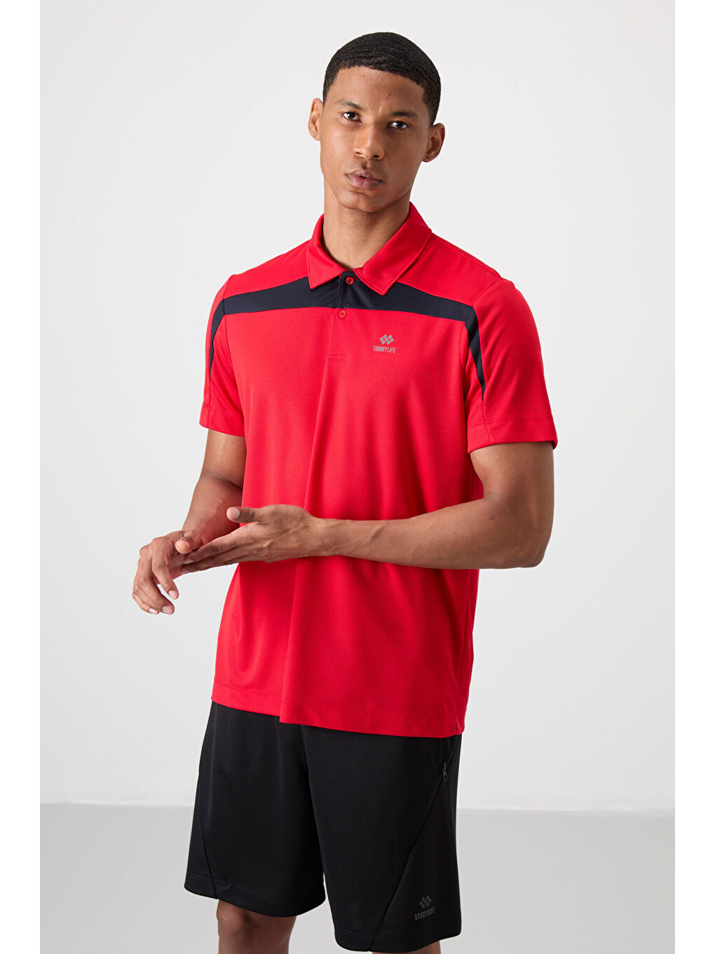 Kırmızı Polyester Nefes Alan Dokulu İnce Esnek Standart Fit Polo Yaka Erkek Performans Tişört - 88-3