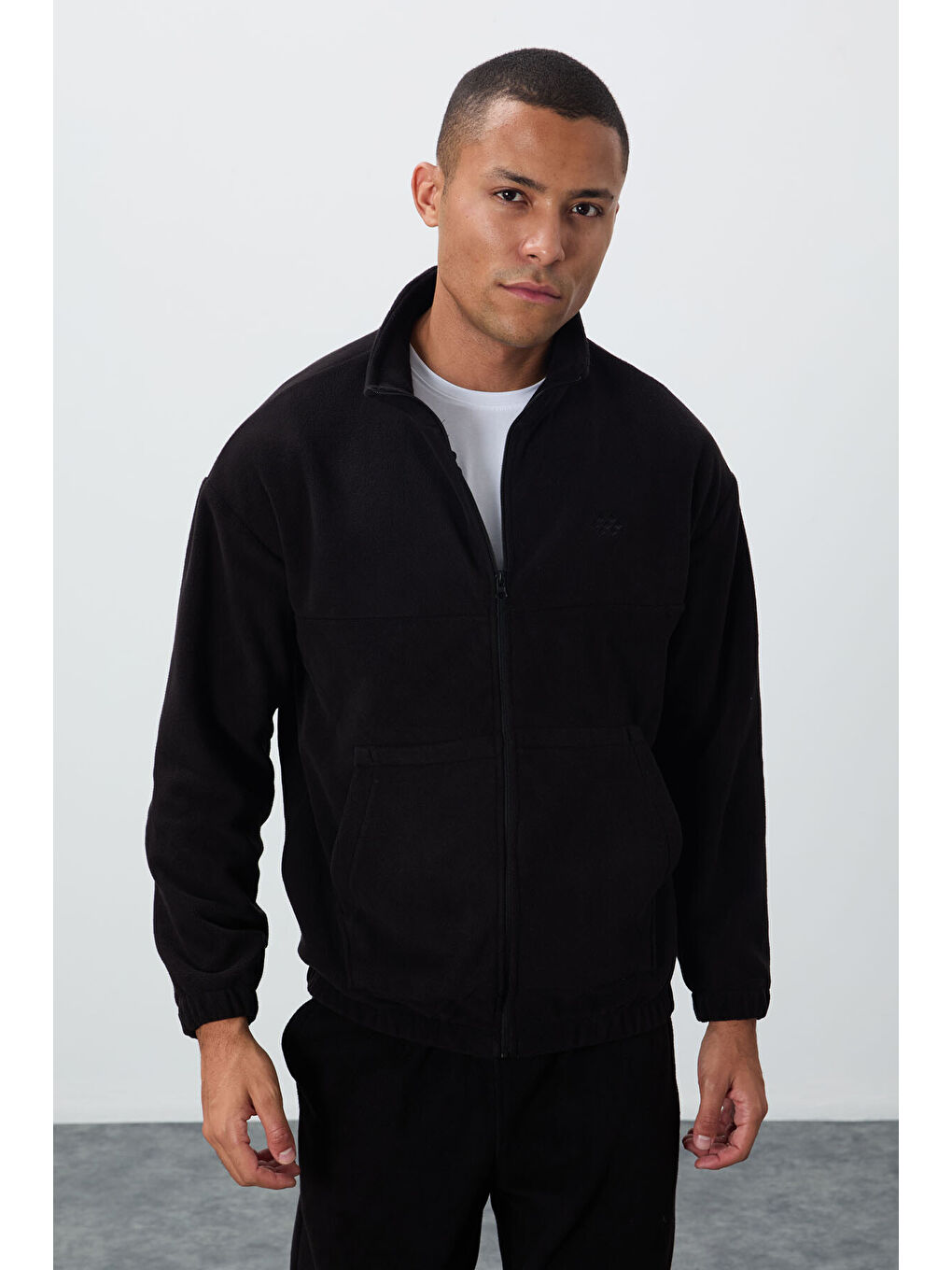 Gri Siyah Kalın Yumuşak Dokulu Comfort Fit Nakışlı Erkek Eşofman Takım - 85269-1