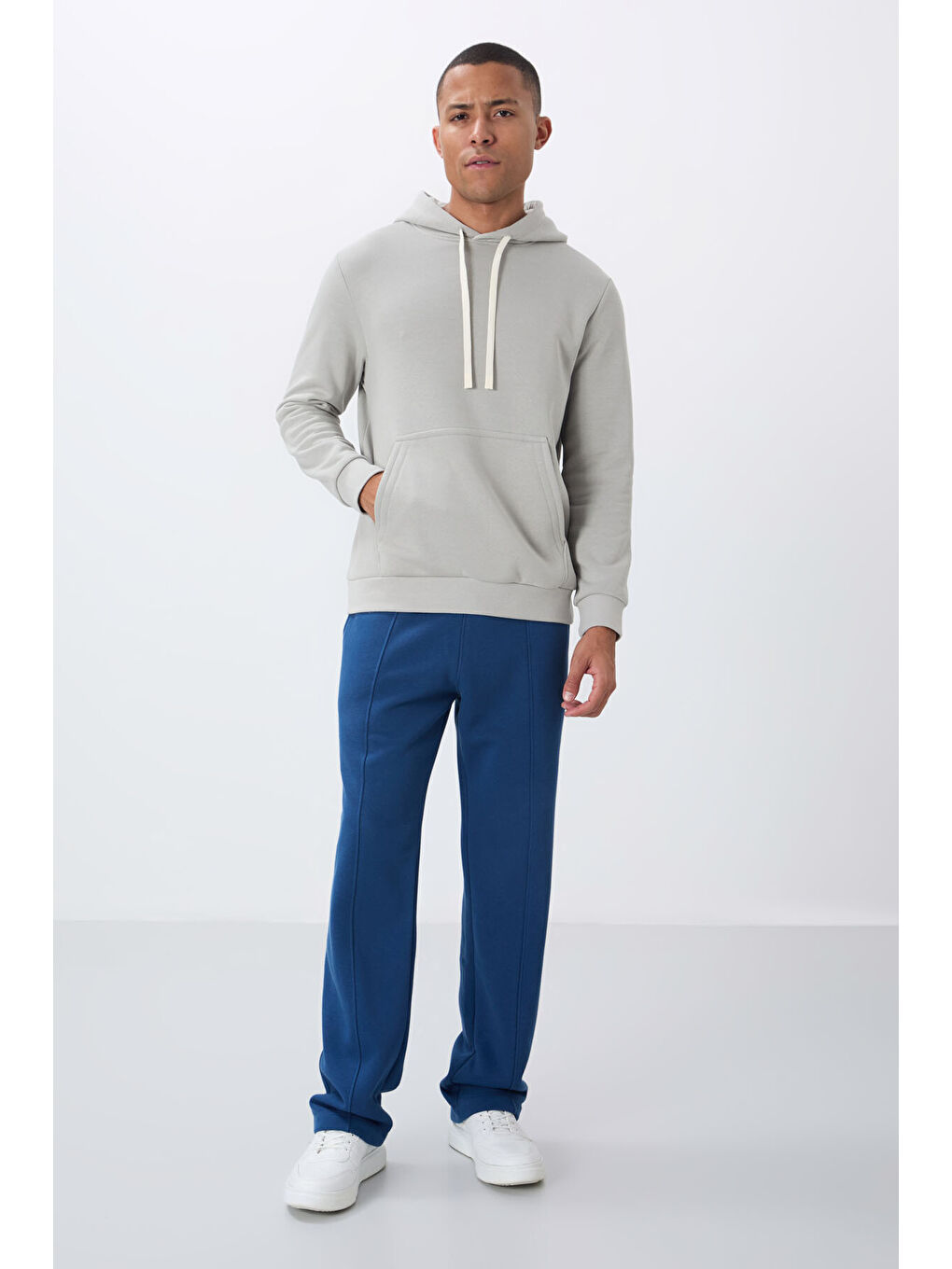 Bej Taş Pamuklu Kalın İçi Tüylü Yumuşak Dokulu Comfort Fit Erkek Kapüşonlu Sweatshirt Hoodie - 88419-4