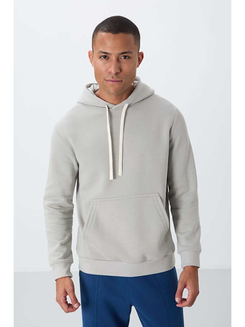 Bej Taş Pamuklu Kalın İçi Tüylü Yumuşak Dokulu Comfort Fit Erkek Kapüşonlu Sweatshirt Hoodie - 88419-6