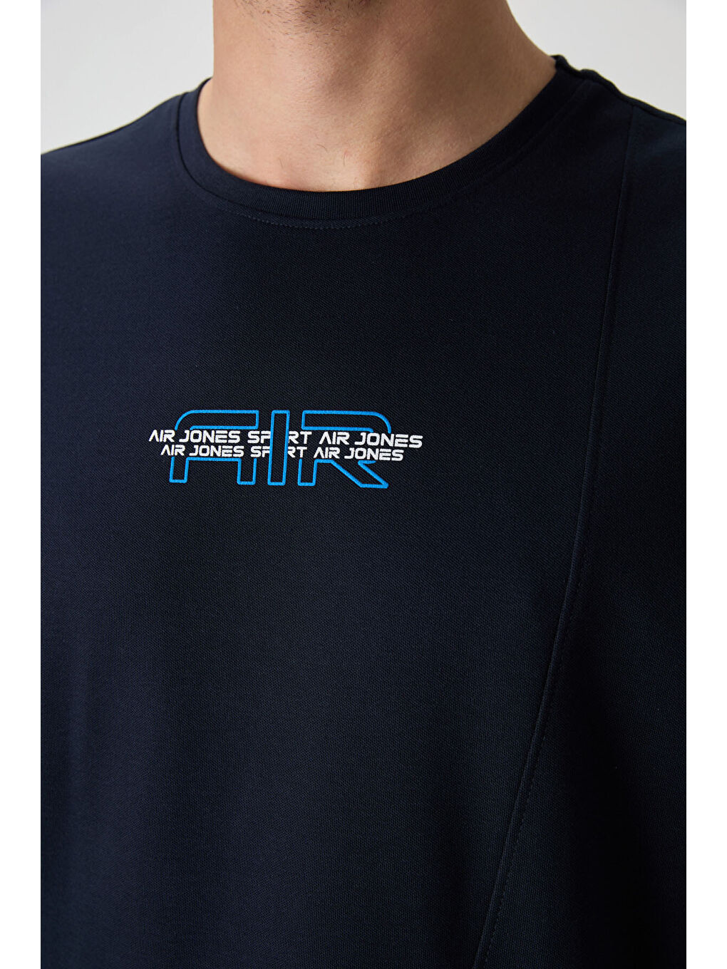 Lacivert Pamuklu Kalın Yüzeyi Dokulu  Fit  Baskılı Erkek Tişört - 88372-1