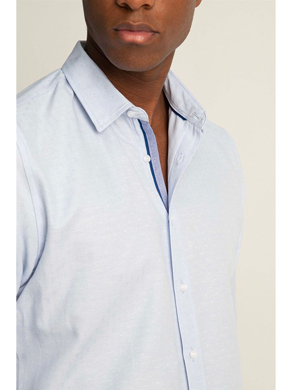 Slim Fit Uzun Kollu Oxford Doku Armürlü Biyeli Erkek Mavi Gömlek-2