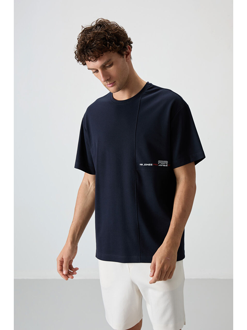 Lacivert Pamuklu Kalın Yüzeyi Dokulu  Fit  Baskılı Erkek Tişört - 88370-3