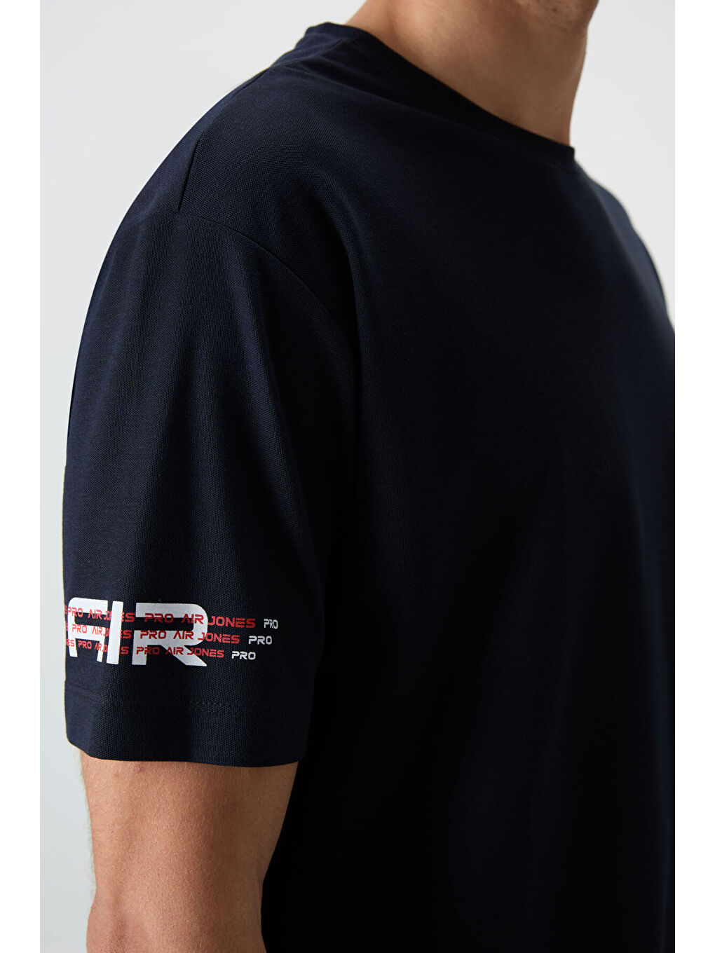 Lacivert Pamuklu Kalın Yüzeyi Dokulu  Fit  Baskılı Erkek Tişört - 88369-2