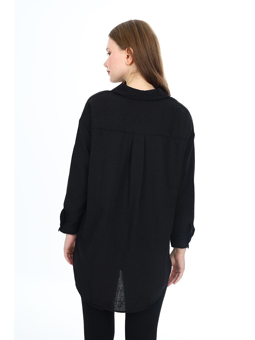 Siyah Kadın Gömlek-Omzu Taş Süslemeli-0202Zyk-3