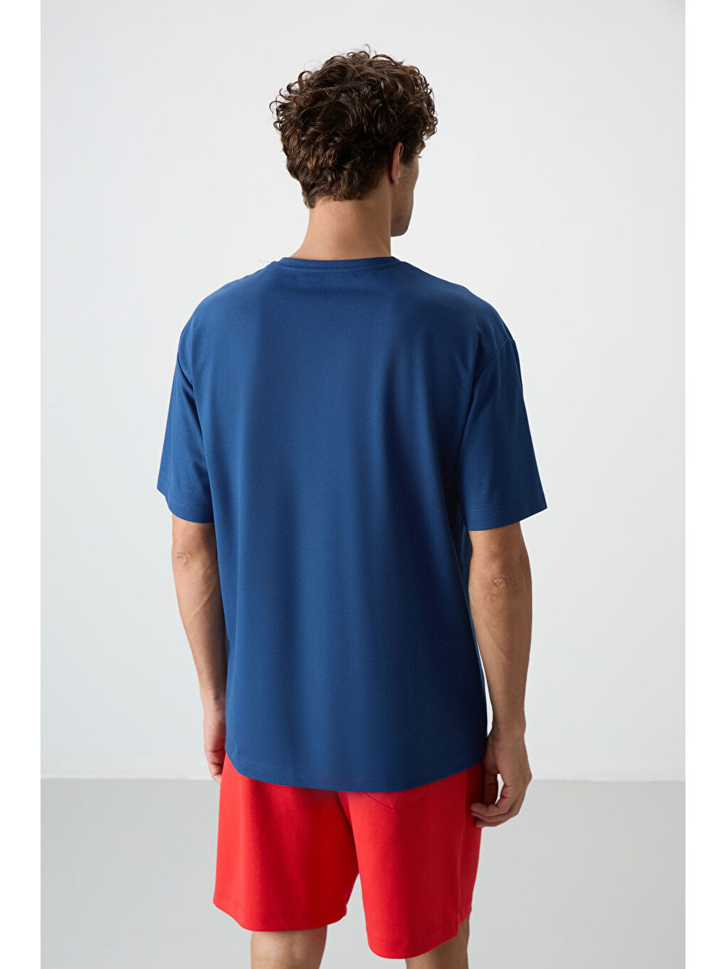 Lacivert Pamuklu Kalın Yüzeyi Dokulu  Fit  Baskılı Erkek Tişört - 88371-4