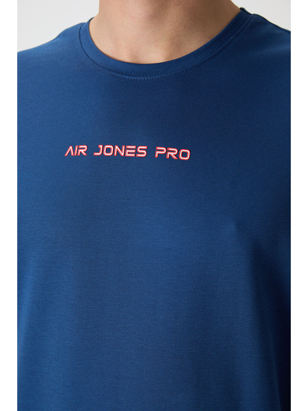 Lacivert Pamuklu Kalın Yüzeyi Dokulu  Fit  Baskılı Erkek Tişört - 88364-1