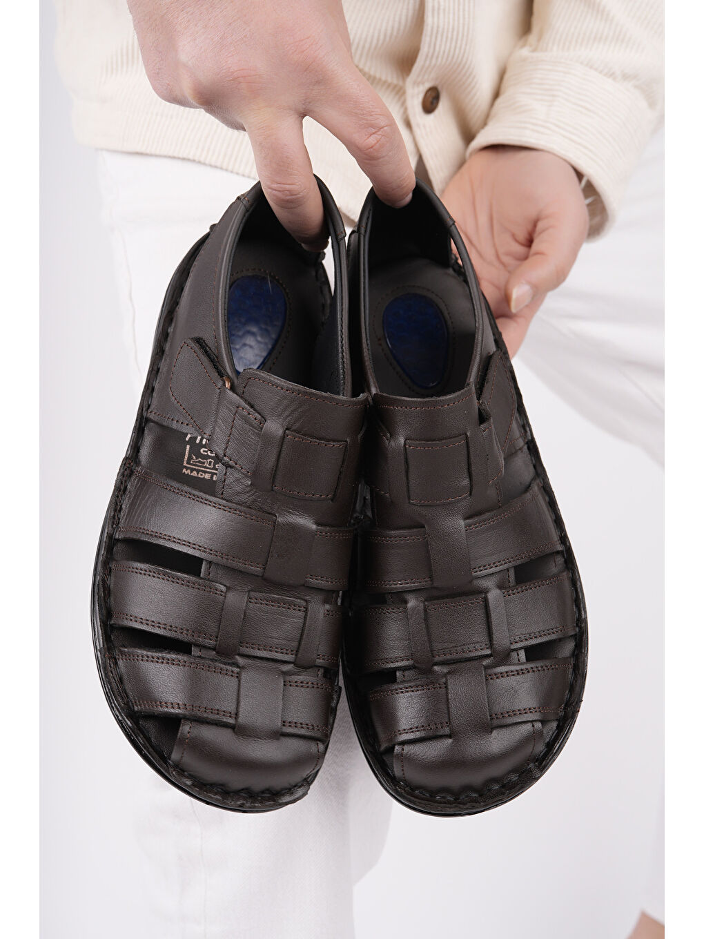 Kahverengi Edinburg Erkek Günlük Hakiki Deri Rahat Yumuşak Taban Ortopedik Sandalet-5