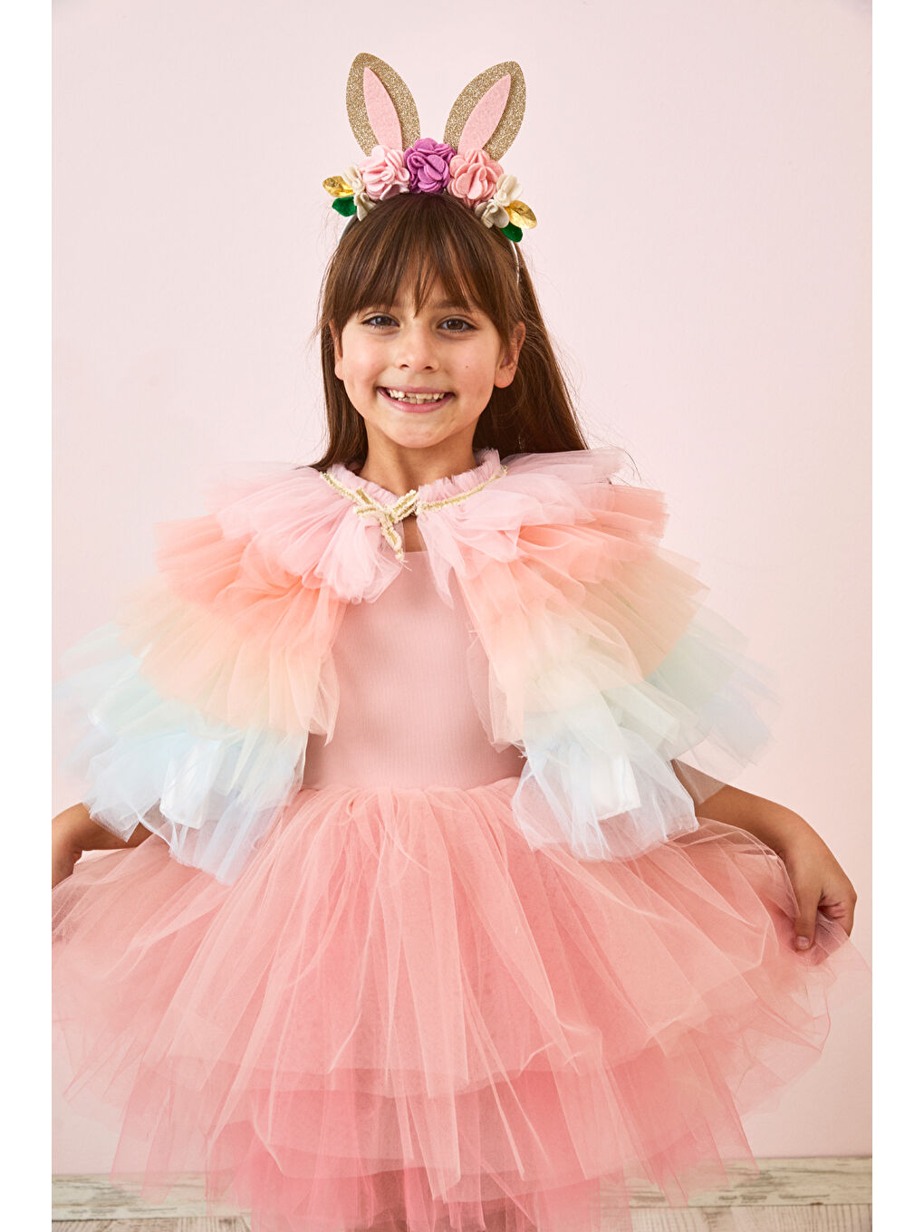 Karışık Çok Renkli Katlı Kız Çocuk Kısa Pelerin-2