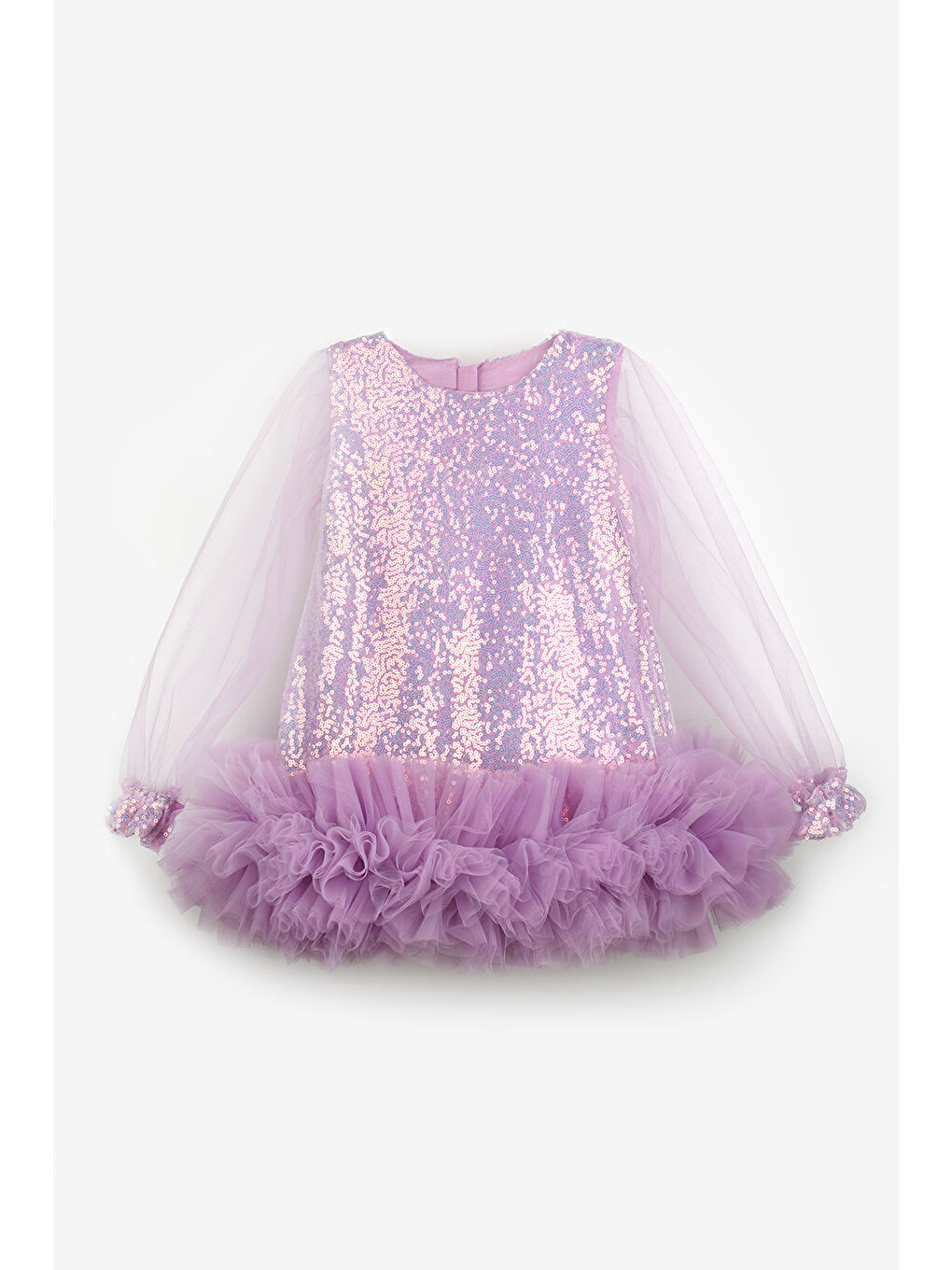 Lila Pullu Etek Ucu Tüllü Kız Çocuk Elbise - Balenca-3