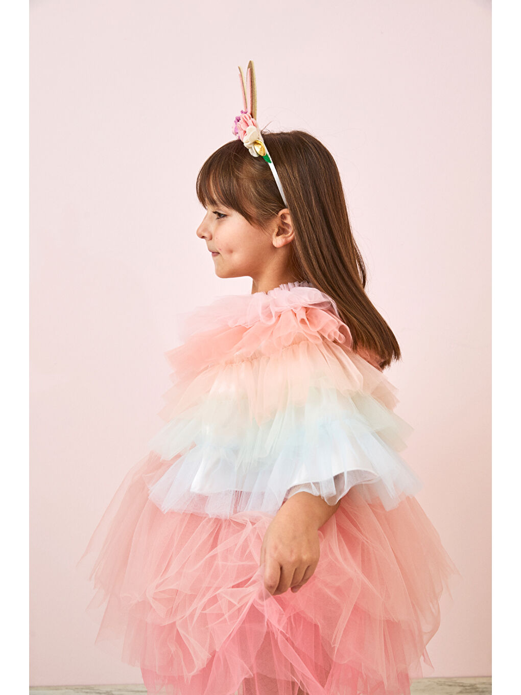 Karışık Çok Renkli Katlı Kız Çocuk Kısa Pelerin-3