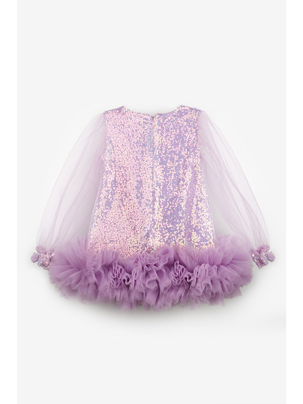 Lila Pullu Etek Ucu Tüllü Kız Çocuk Elbise - Balenca-4